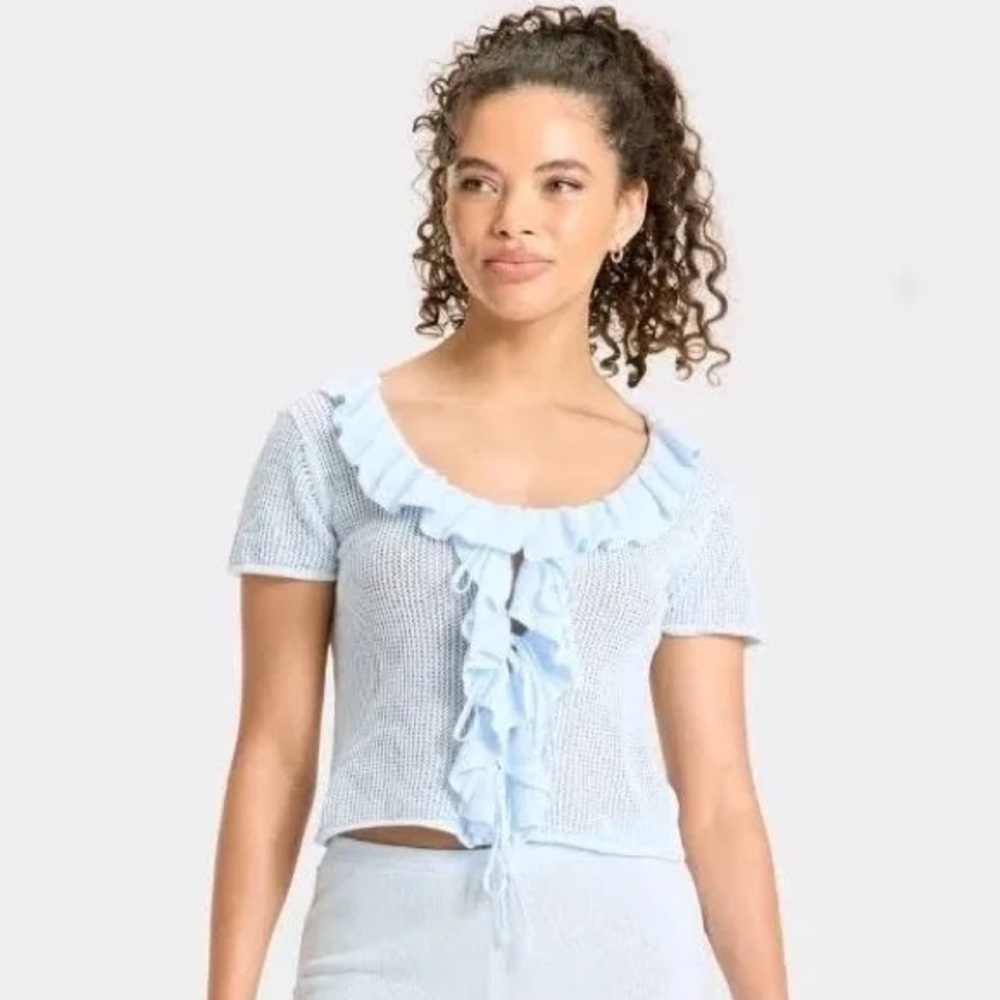Light Blue Ruffle Knit Top